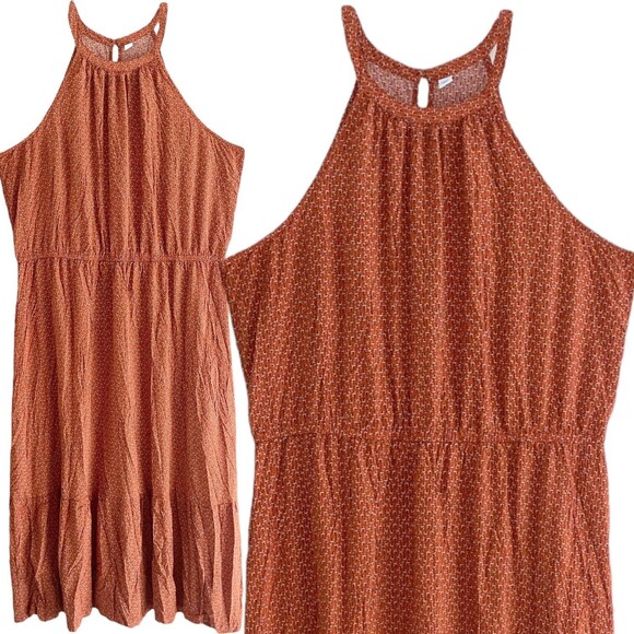 Old Navy Floral Halter Maxi Dress XXL Orange Sleeveless Tiered Flowy - Picture 2 of 12